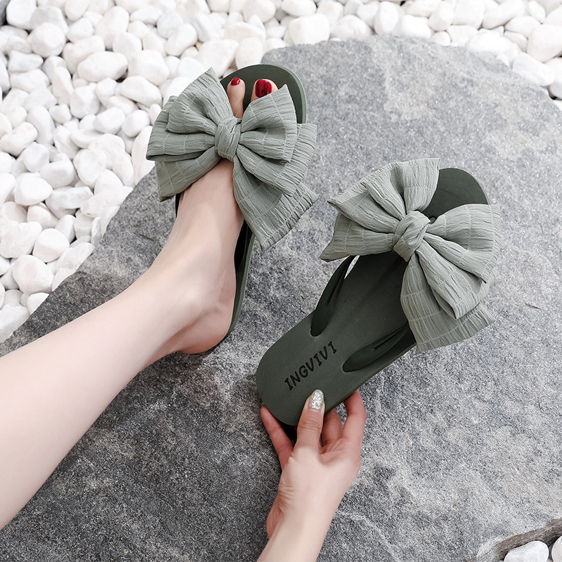 One-piece delivery Korean style flat non-slip big bow women's shoes 2024 Summer new sandals outdoor beach slippers