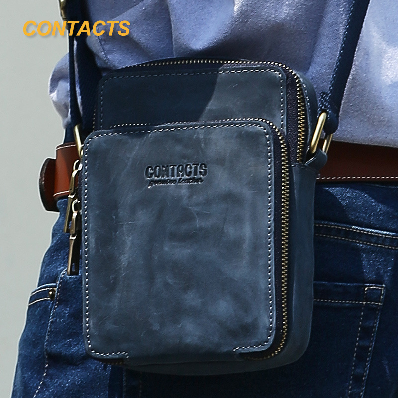 Black Angel Retro Crazy Horse Break Leather Men's Shoulder Crossbody Bag Head Layer Cowhide Casual Men's Mobile Phone Satchel