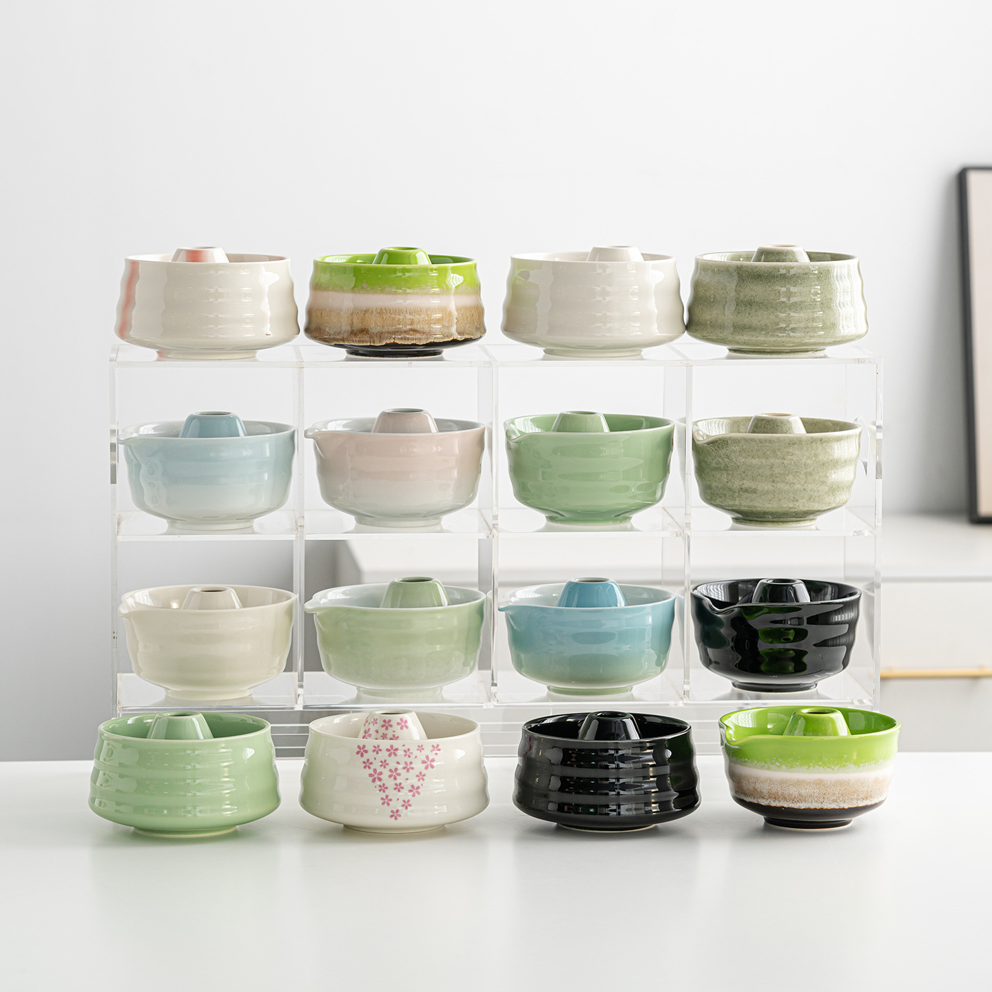 Factory Direct Sale Japanese Matcha Bowl with Spout New Model Cross-Border Exclusive Tea Whisk Ceramic Matcha Color Kiln Glaze