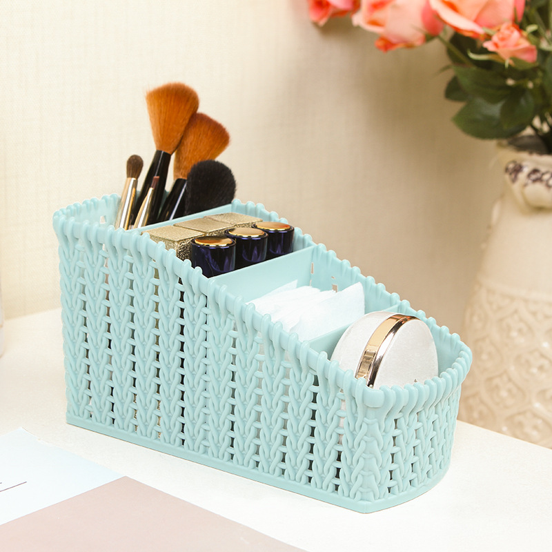Rattan multi-grid storage box cosmetics organizing box desktop sundries remote control stationery storage box