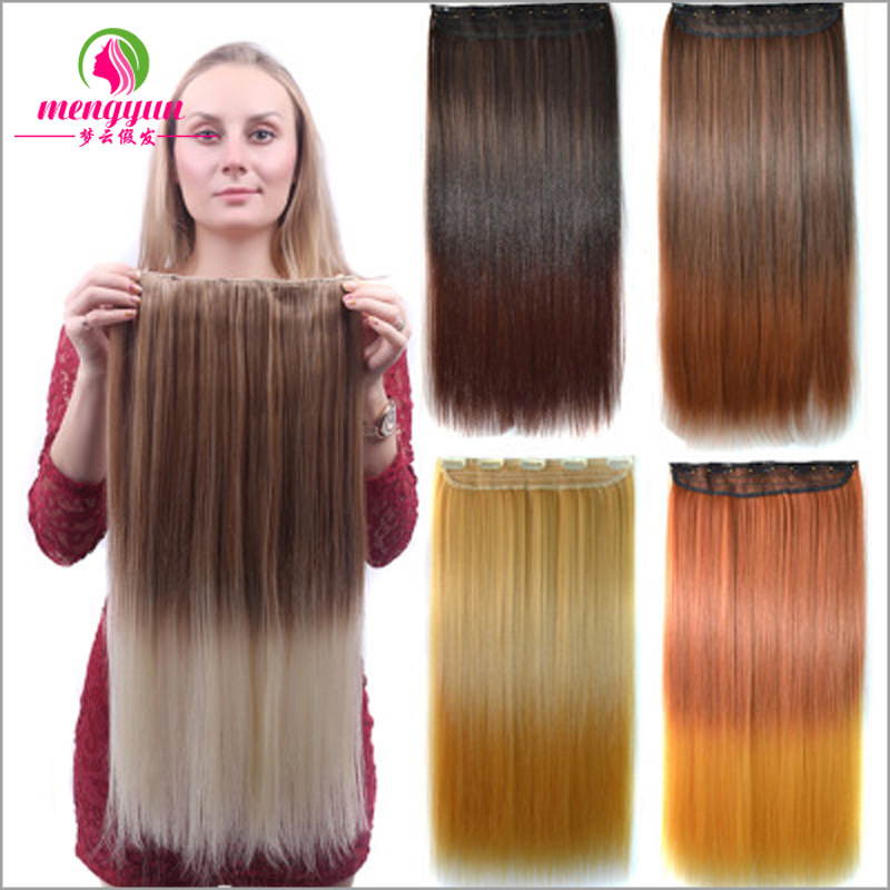 European and American clip wig hair extension color gradient long straight hair one piece five card wig hair extension