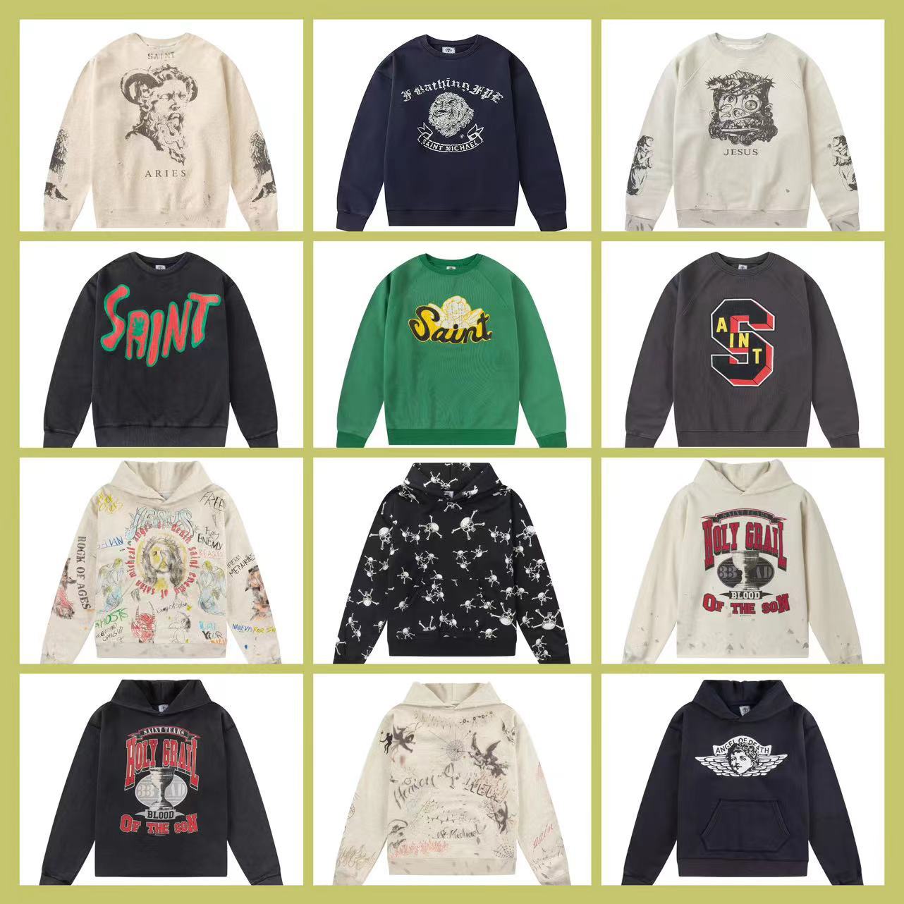 American Retro SAINT MICHAEL ICON Trendy Brand Portrait Destruction Set for Men and Women Distressed Casual Hoodies and Sweatshirts