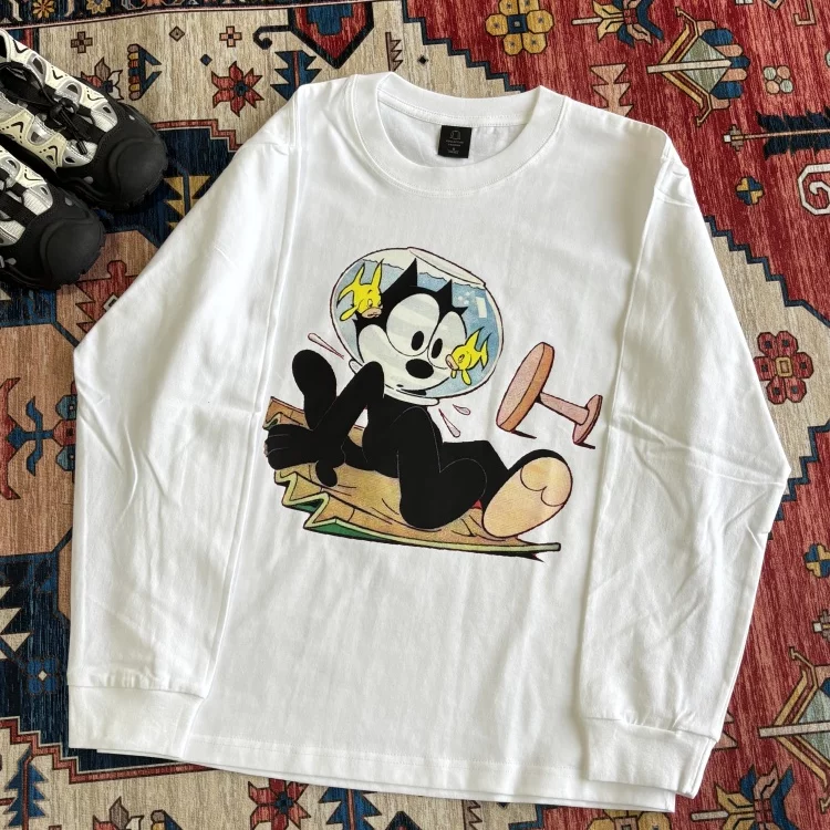 BuettiKer affordable outfit 2025 American retro street print couple long sleeved T-shirt top for men and women