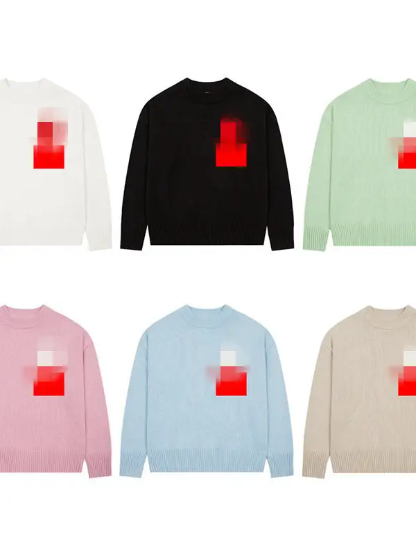 Solid Color Heart Letter Jacquard Knit Long-Sleeve Sweater, Loose Casual Versatile Crew Neck Couple Style Top