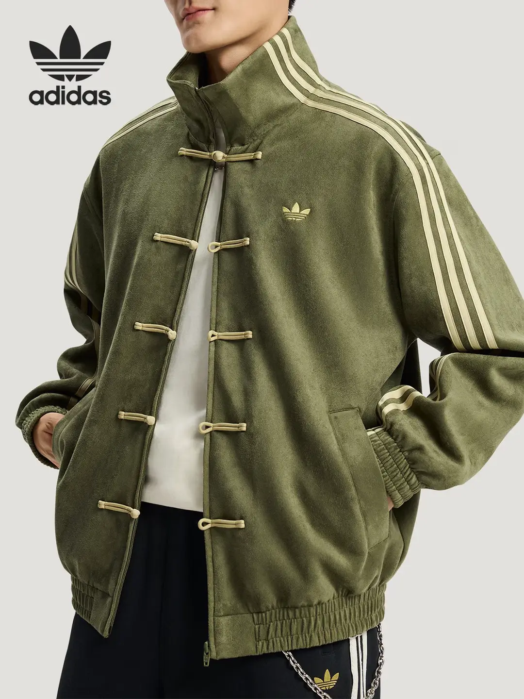 Adidas/Adidas Official Genuine Trefoil Men's and Women's New Chinese-Style Fashion Stand-Up Collar Jacket Kt3847