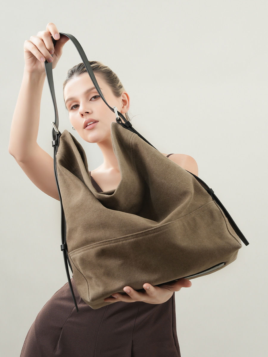 Cowhide Armpit Commuting High-End Tote Bag Wholesale Literary Niche Single Shoulder Portable Large Capacity Canvas Bag