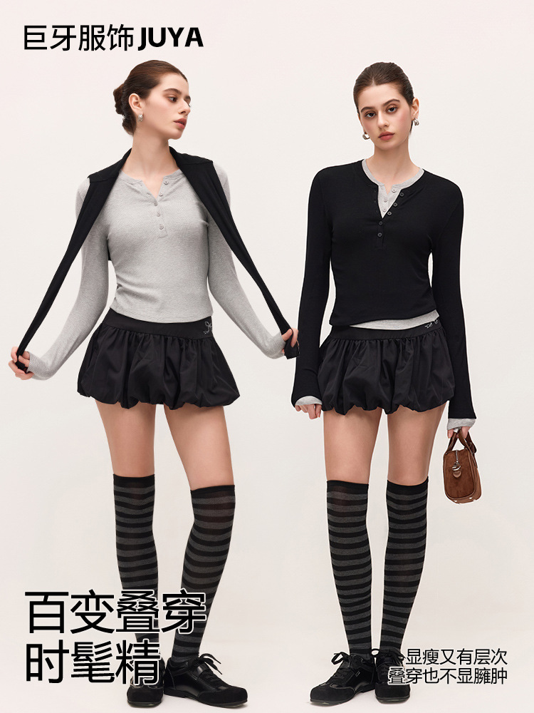 New Long-Sleeved Yoga Wear Women's T-Shirt Rib Button Henley Collar Top High Elastic Breathable Running Sports Fitness Wear