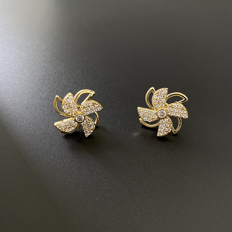 Rotating windmill jewelry 2021 new earring accessories zircon Net red explosions rotating earrings transfer beads wholesale