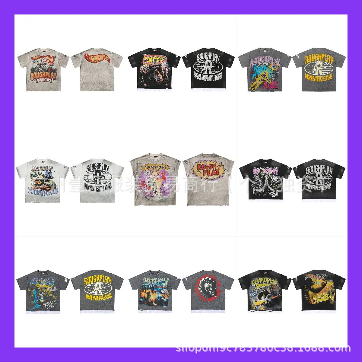 American Retro Rough Play Dirty Dyed Old Letter Print Shiny Diamond Short-Sleeved Ripped Loose t for Men and Women