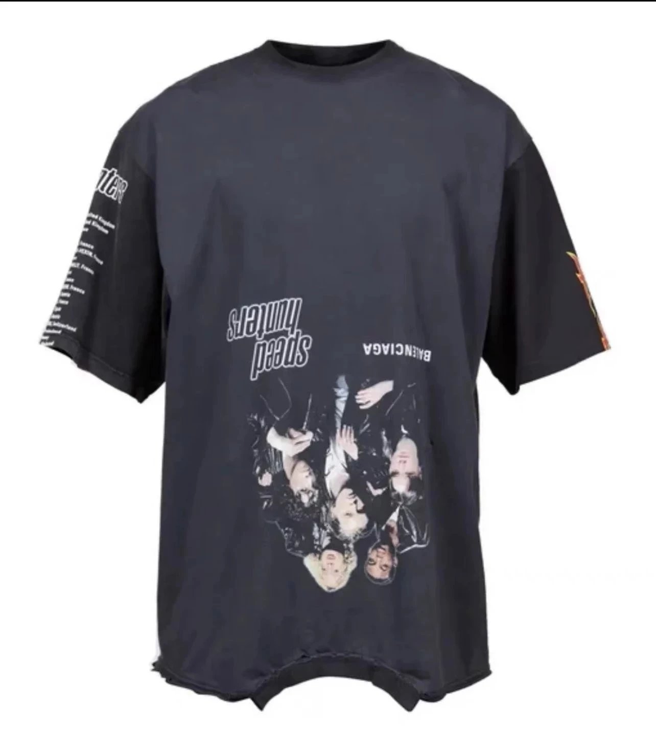Paris B bca bal balen BLCG 2022 band figure lightning shaped stitching double-sided handstand old damage short sleeve teeT-shirt half sleeve wook with fabric in four color