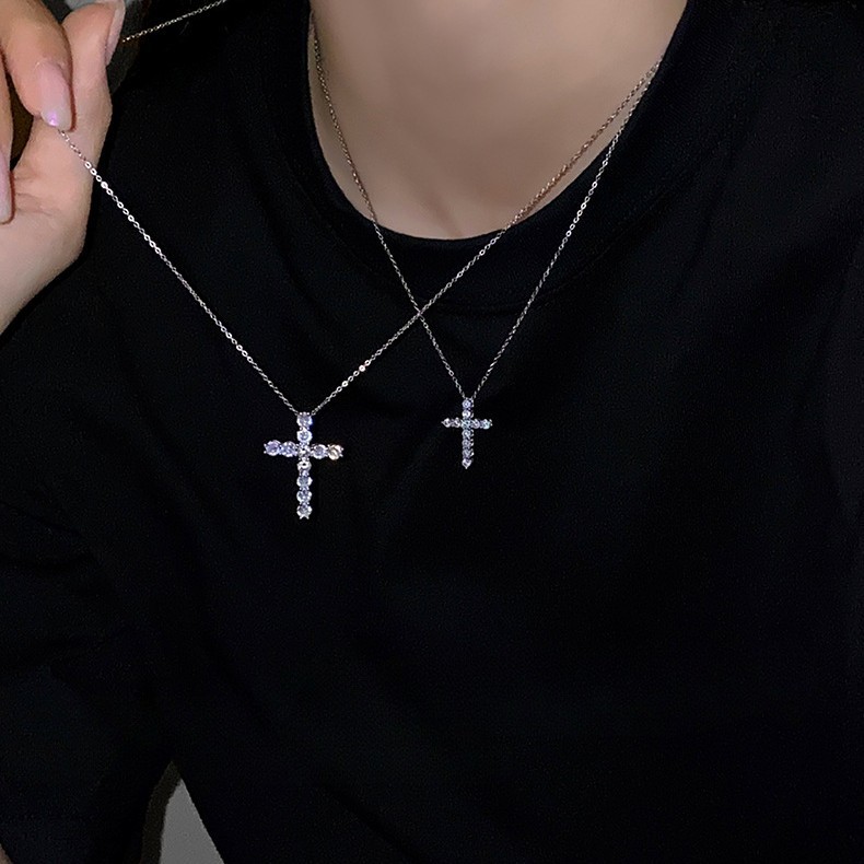 Super Shiny Diamond Cross Stacked Necklace for Women Niche Stylish Ins Style Fashion Versatile Clavicle Sweater Chain Accessories