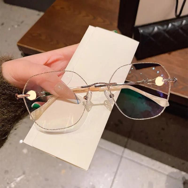 Diamond trim frameless anti-blue light reading glasses ladies new little red book with plain big frame factory wholesale