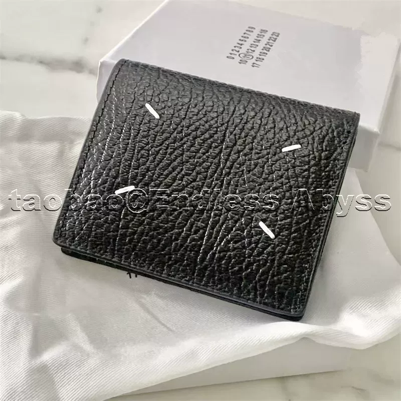 Endless Abyss 22ss black four corner stitched leather wallet, classic folding wallet, card bag, and coin purse