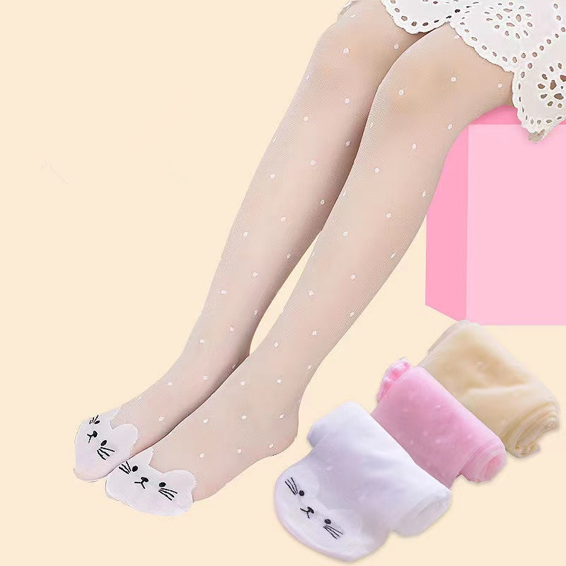 Children's Silk Stockings Summer Thin Children's Pantyhose Cute Toe Cat Jacquard Girl Breathable Summer Anti-mosquito Silk Stockings