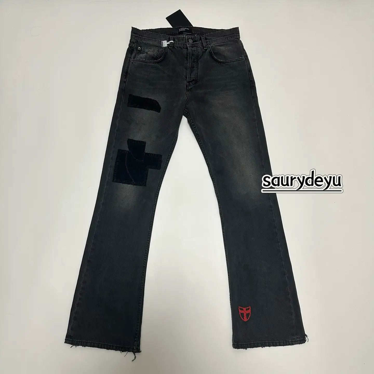 (Ready Stock) ERD24Fw Patchwork Destroyed Corduroy Black Party Pants Jeans Unisex