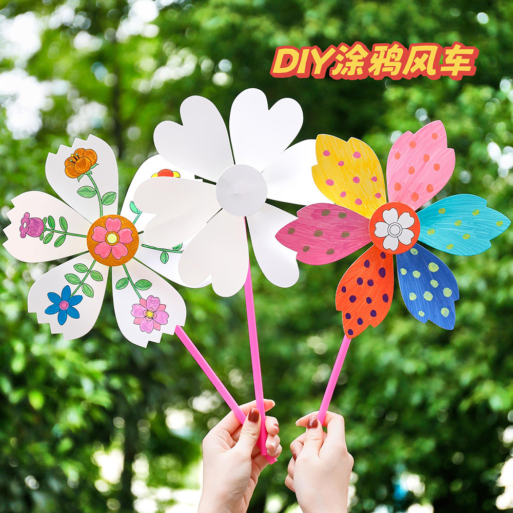 Blank Painting Graffiti Windmill Creative DIY Handmade Painting Paper Windmill Kindergarten Educational Coloring Gifts