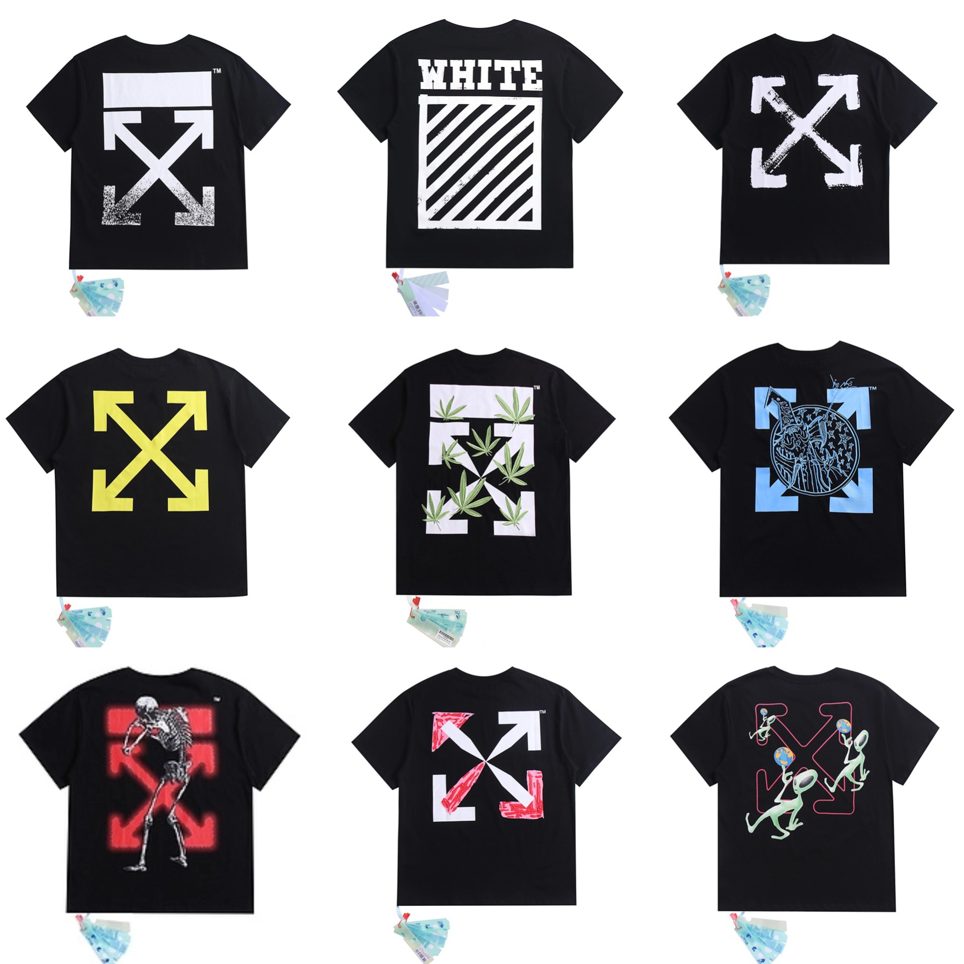 High-Quality Off War Hot Stamping Strip Oil Painting Daisy Fireworks Religious Ow Short-Sleeved Loose T-Shirt Plus Size Couple Model
