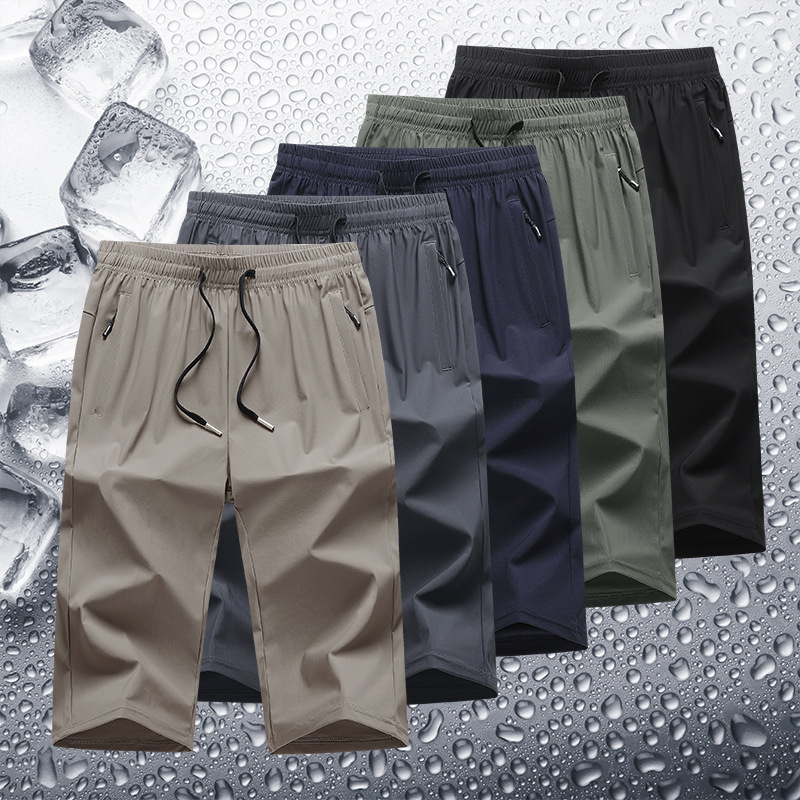 Summer Ice Silk Capri Pants Men's Thin Loose Running Quick-drying Casual Pants Fashion Brand plus size High-grade Sports Shorts