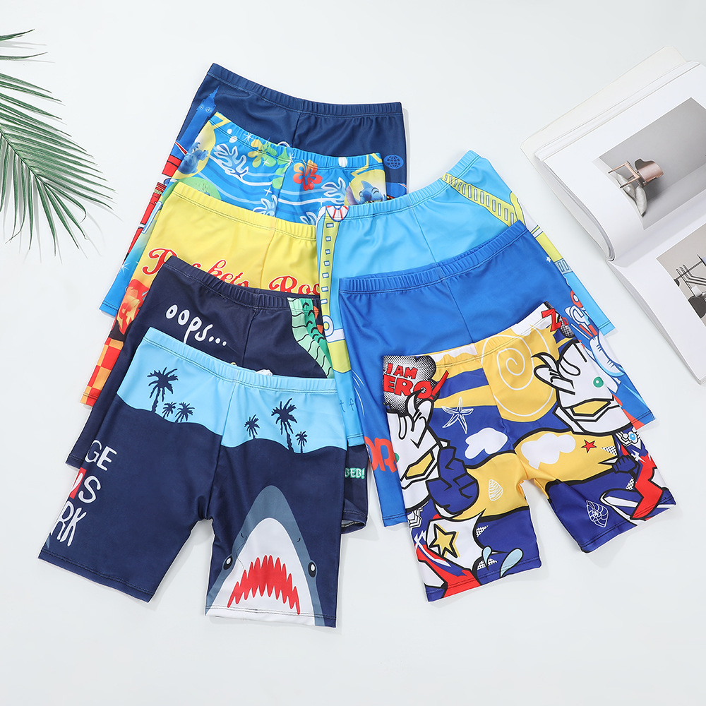 Children's Swimming Trunks Cartoon Car Boxer Shorts Polyester High Elastic Beach Casual Boy Vacation Swimming Trunks