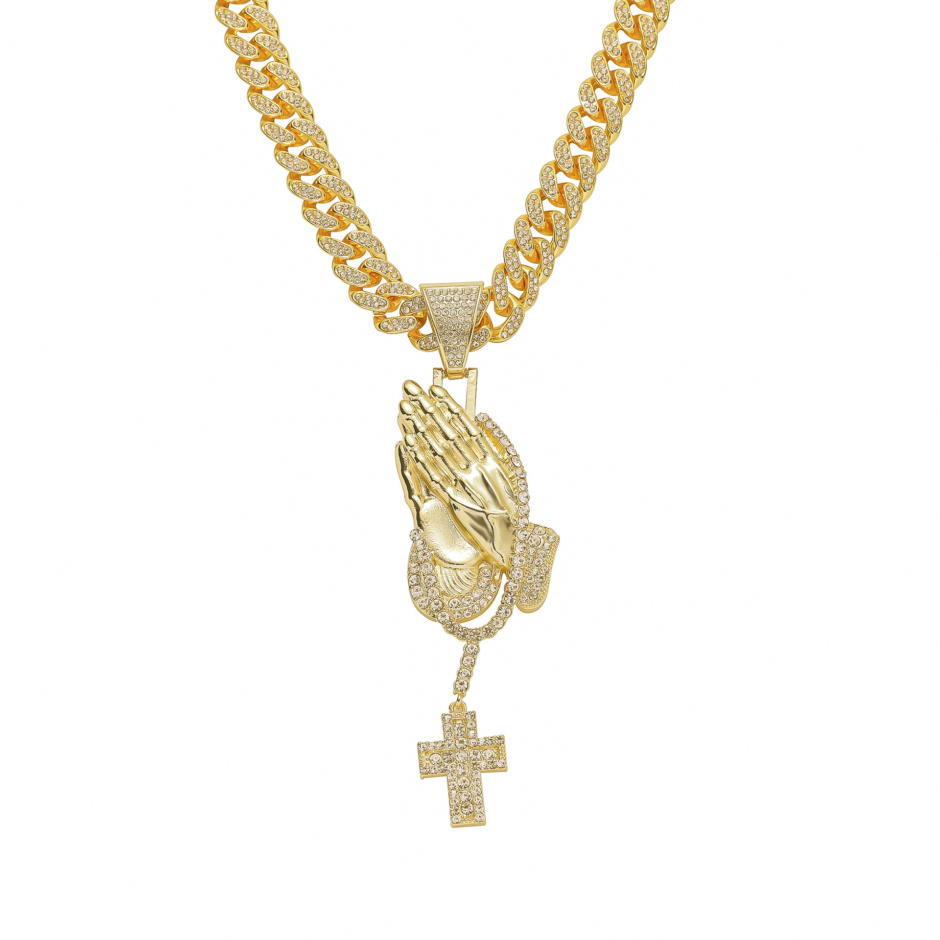 European and American Cross-border Hot Hip-hop Pray Hand Cross Necklace Personalized Trendy Men's Jewelry