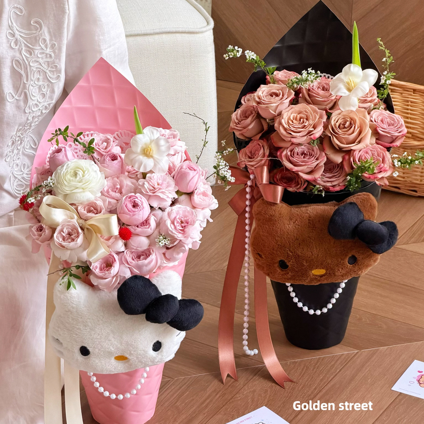 Shangjin【2.14 Valentine's Day】Cartoon Big Head Plush Doll Wrapping Paper Simple and High-End Flower Wrapping Paper