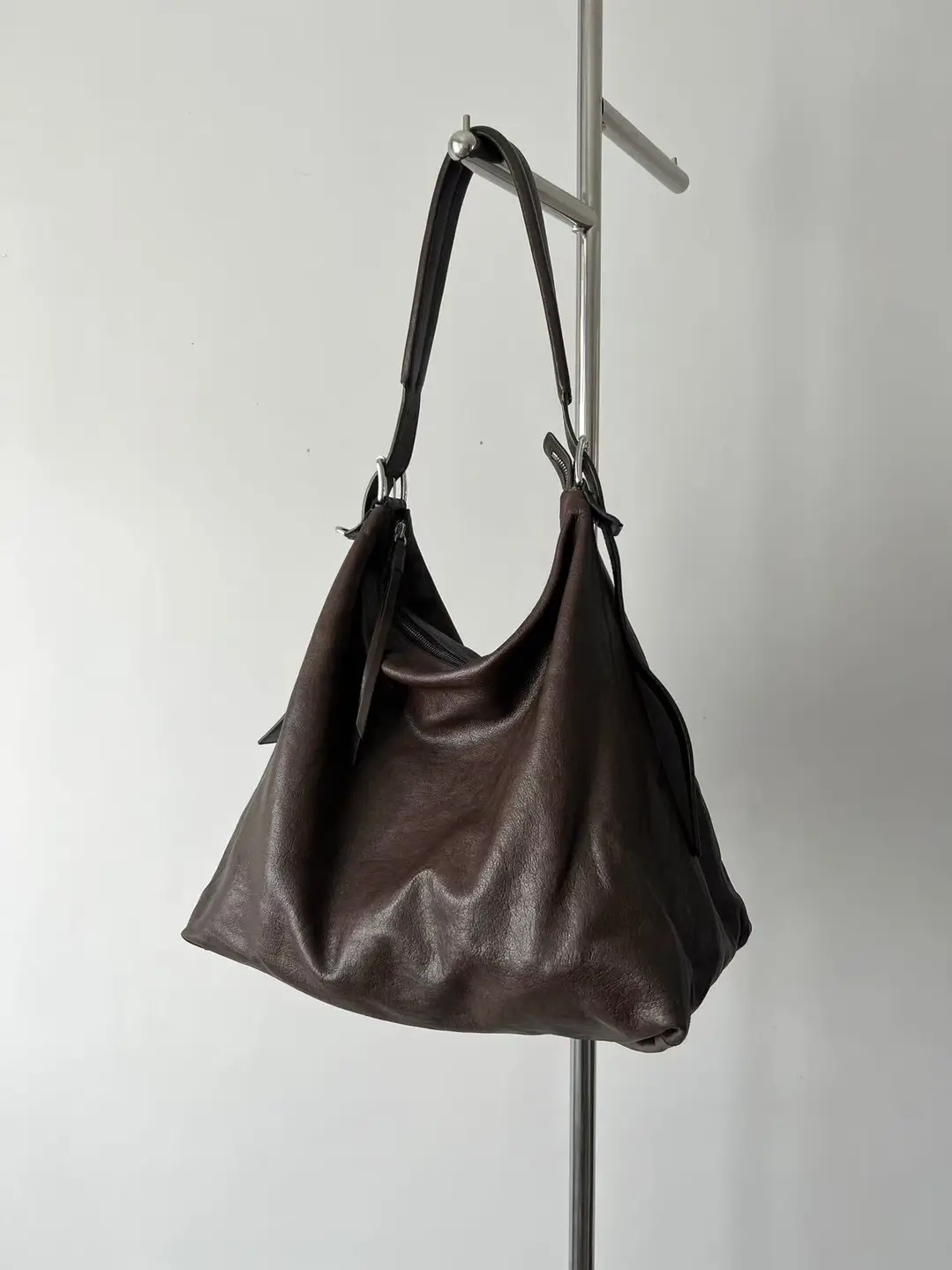 【In Stock Seconds Delivery】Coffee-Colored Genuine Leather 25Sshobo Vegetable-Tanned Leather Bag