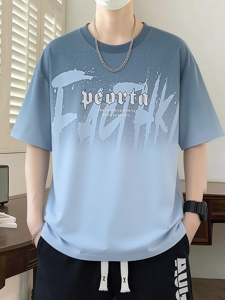 Gradient Color Short-Sleeved T-Shirt for Boys and Teenagers, Summer New Style, Combed Cotton Cool-Feel T-Shirt, Tie-Dye T-Shirt for Middle and High School Students