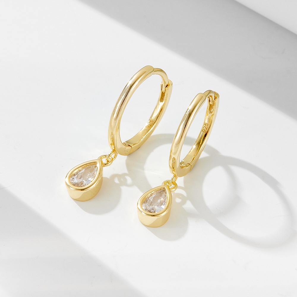 S925 Sterling Silver Drop-Shaped Zircon Earrings C- Shaped Earrings European and American Cross-Border Retro Classic Distinctive Earrings for Women