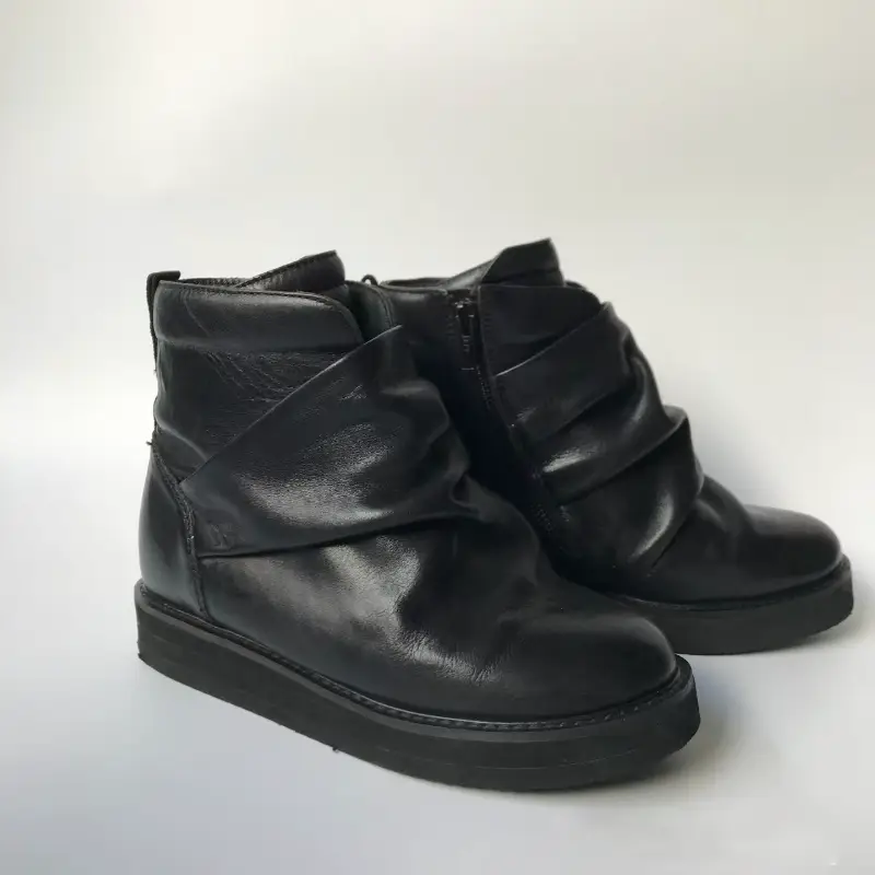Dark Series Soft Leather Medieval Pleated Martin Boots Women's Thick Bottom Height Increasing Stacked Short Boots Women's Thin Retro Boots