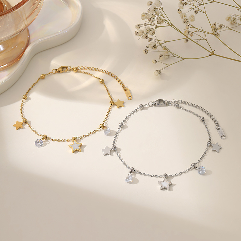 [full-body titanium steel] cross-border hot tassel five-pointed star anklet zircon star niche design exquisite new female