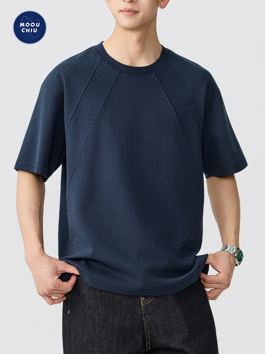 Muqiu Men's Clothing | 2026 Summer New Trendy Brand Deconstructed Patchwork Short Sleeve T-Shirt for Men with Raglan Sleeve Design