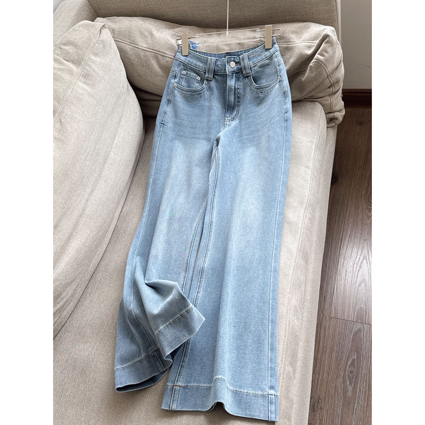 2026 Spring New Retro Washed Light Blue Jeans Cotton Flared Pants Casual Pants Wholesale H02Ek6819