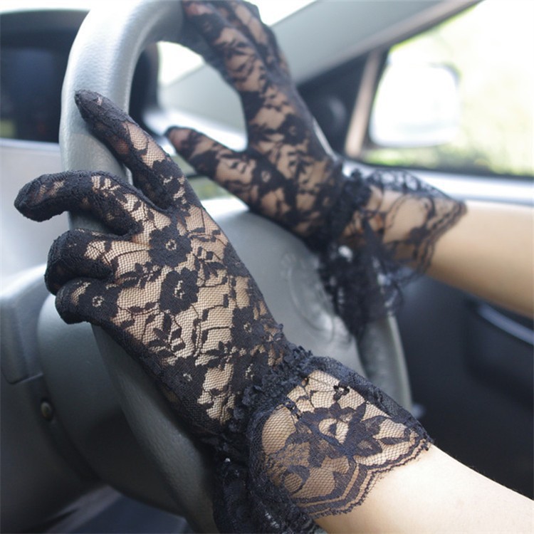 Summer Ladies lace short sunscreen gloves big lace driving UV protection lace gloves wedding wholesale