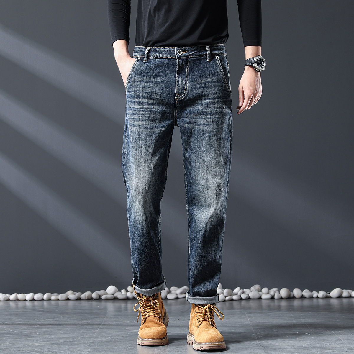 City Lee# Large Size Men's Spring and Summer New Nostalgic Ami Kaji Style Jeans Men's Stretch All-match Pants