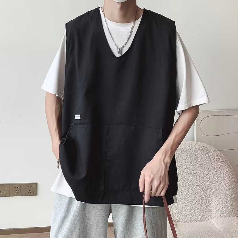 American Style Handsome Waistcoat Men's Trendy Brand Japanese Style Large Pocket Loose V-neck Sleeveless Vest Couple's Jacket