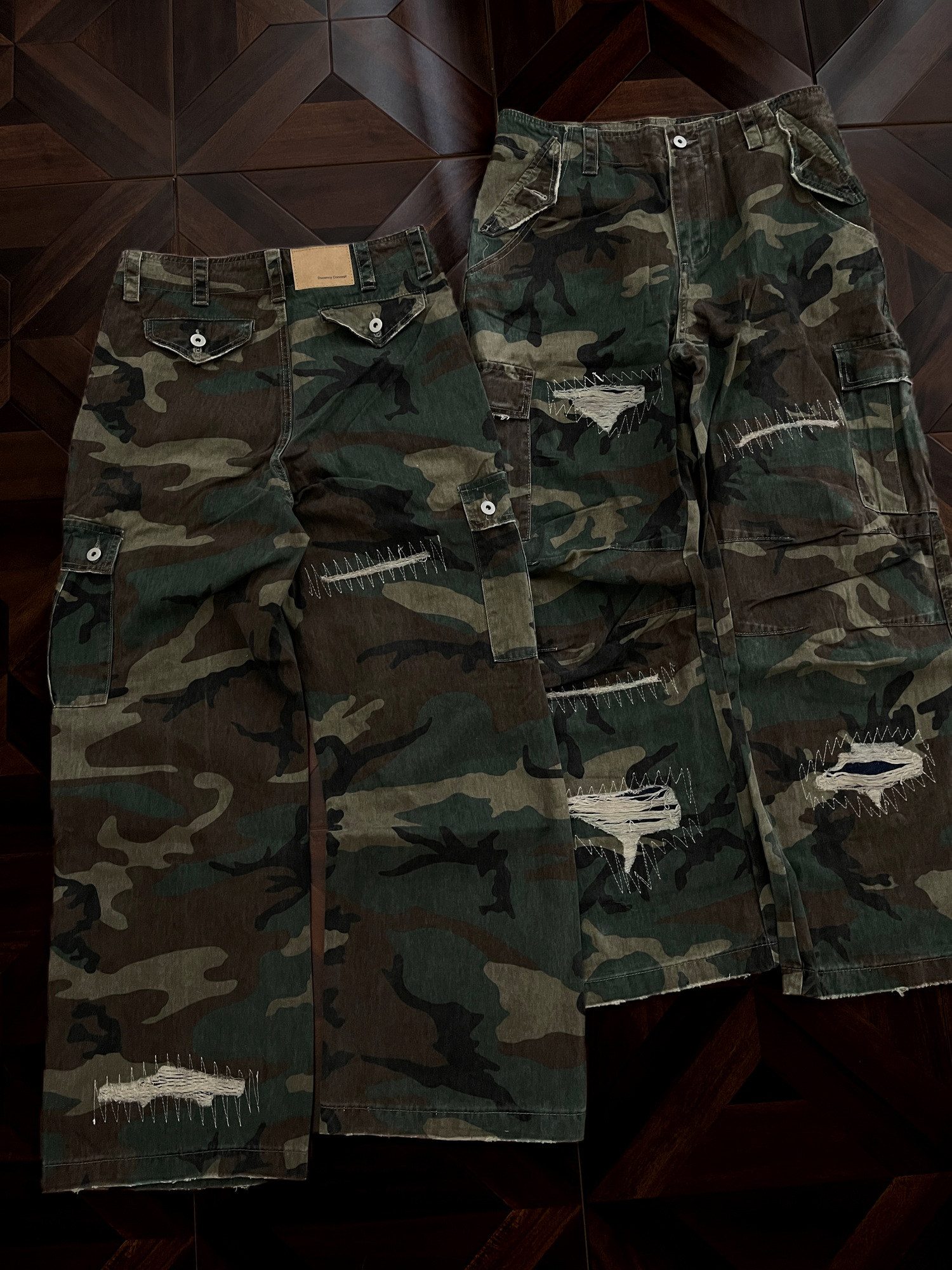 3Ch “Old Sheriff” American Street Style Military Green Camouflage Patch Embroidery Loose Wide-Leg Cargo Pants