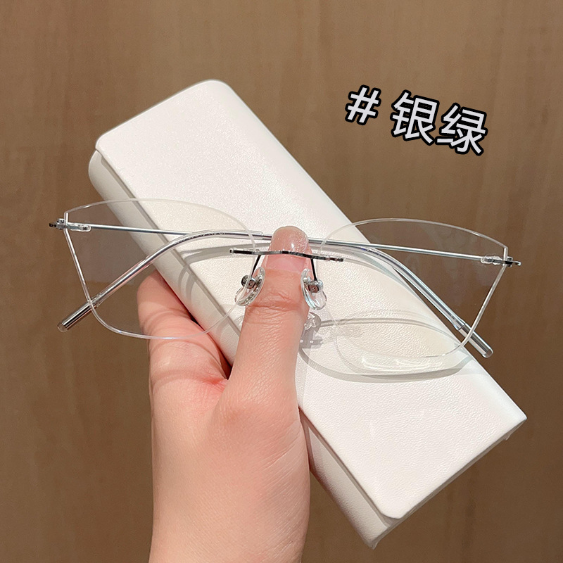 New Internet Celebrity Plain Cat's Eye Retro Frameless Titanium Frame Women's Anti-Blue Light Fashionable Glasses Frame
