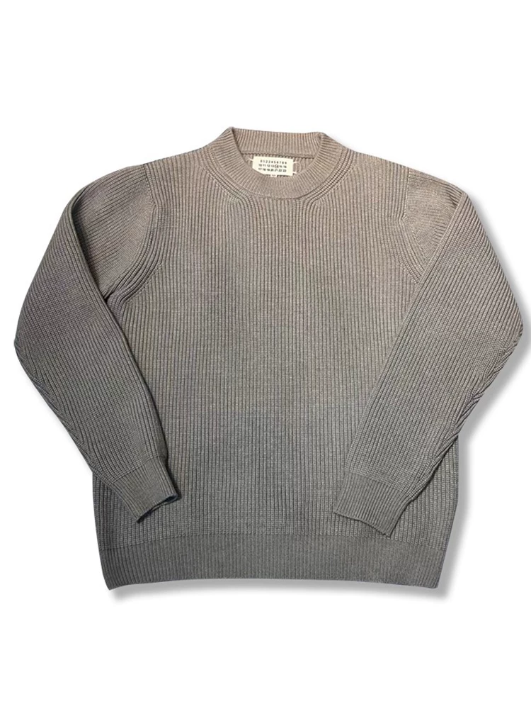 Four-Corner Stitching Design Loose-Fitting Crew Neck Sweater Striped Wool Blend Unisex Thickened Warm Knitwear