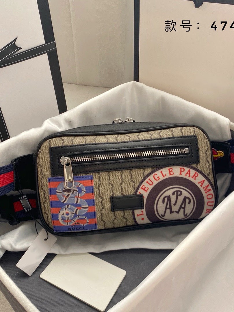 New Plaid Double g Men's Bag Korean Style Backpack Casual Outdoor Crossbody Bag Gg Men's Sports Chest Bag Waist Bag