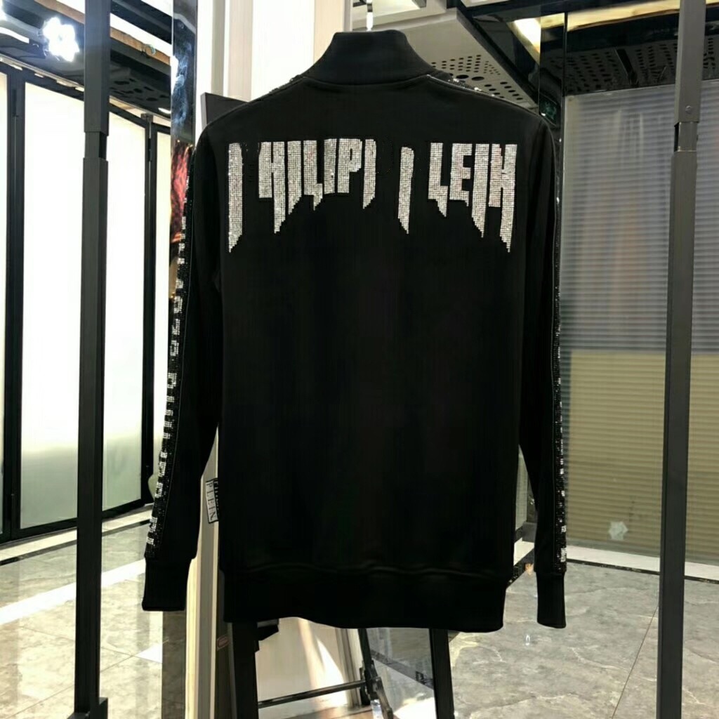Philipp Plein Men's Black Rhinestone Letter Zipper Jacket
