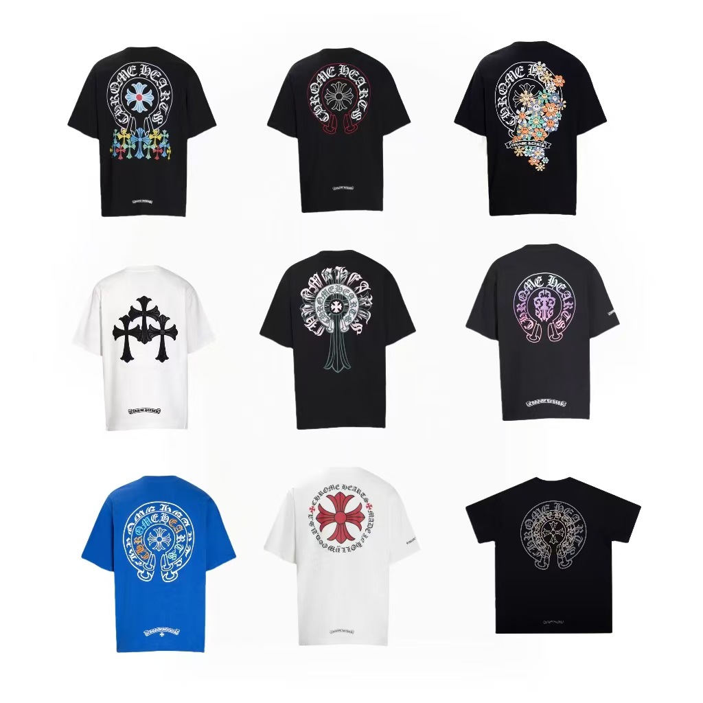 High-Weight Chrome Heart 26 New Style Chrome Heart Trendy Brand European and American Street Style Unisex Short-Sleeve T-Shirt Wholesale
