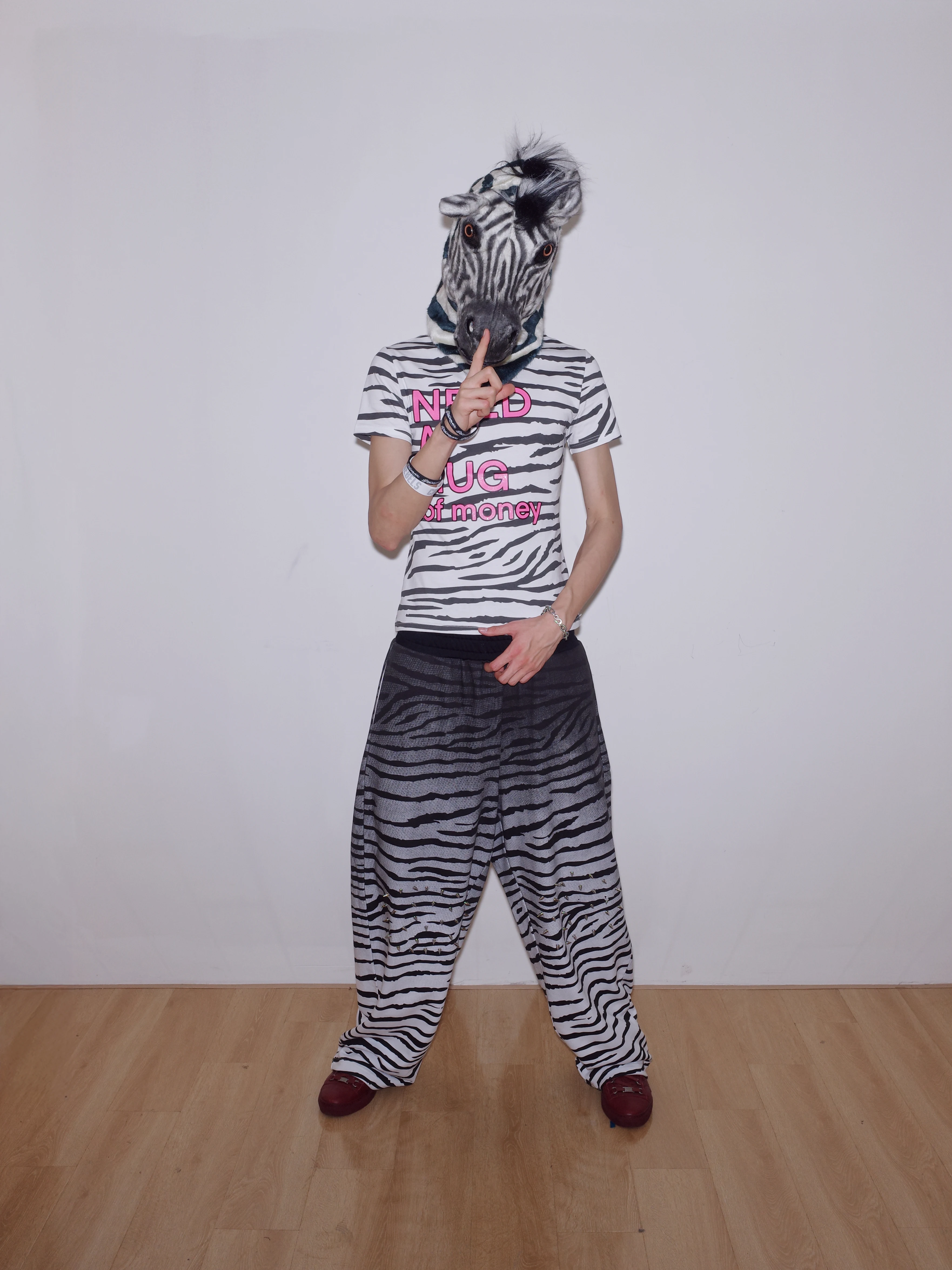 Chai (Disassembled) 26Ss Hug Zebra Print Glitter Printed Pure Cotton Short-Sleeved T-Shirt
