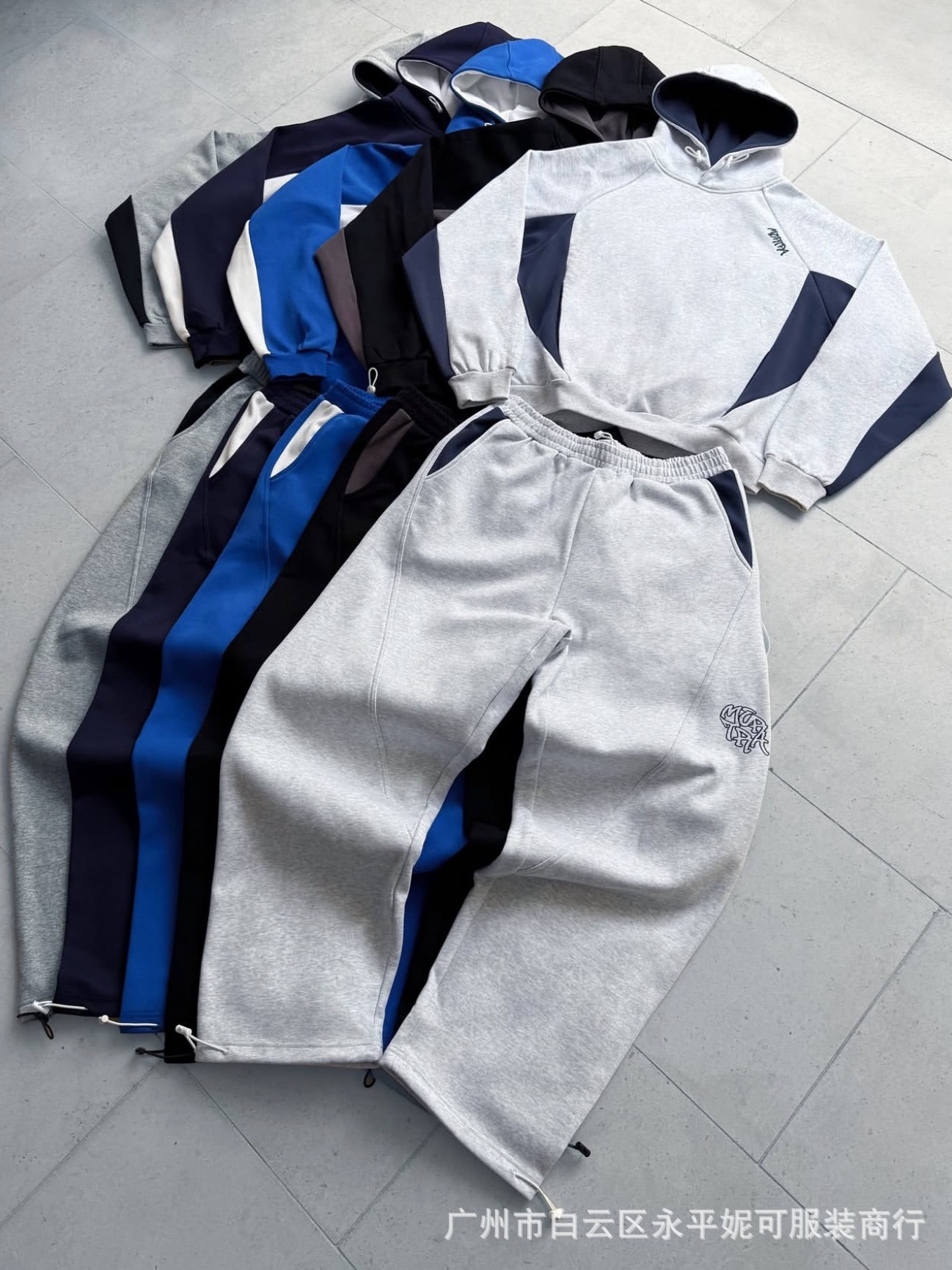 Mertra Tracksuit Color-Blocked Hoodie Street Hip-Hop Loose Sports Sweatshirt Pants Hoodie Set