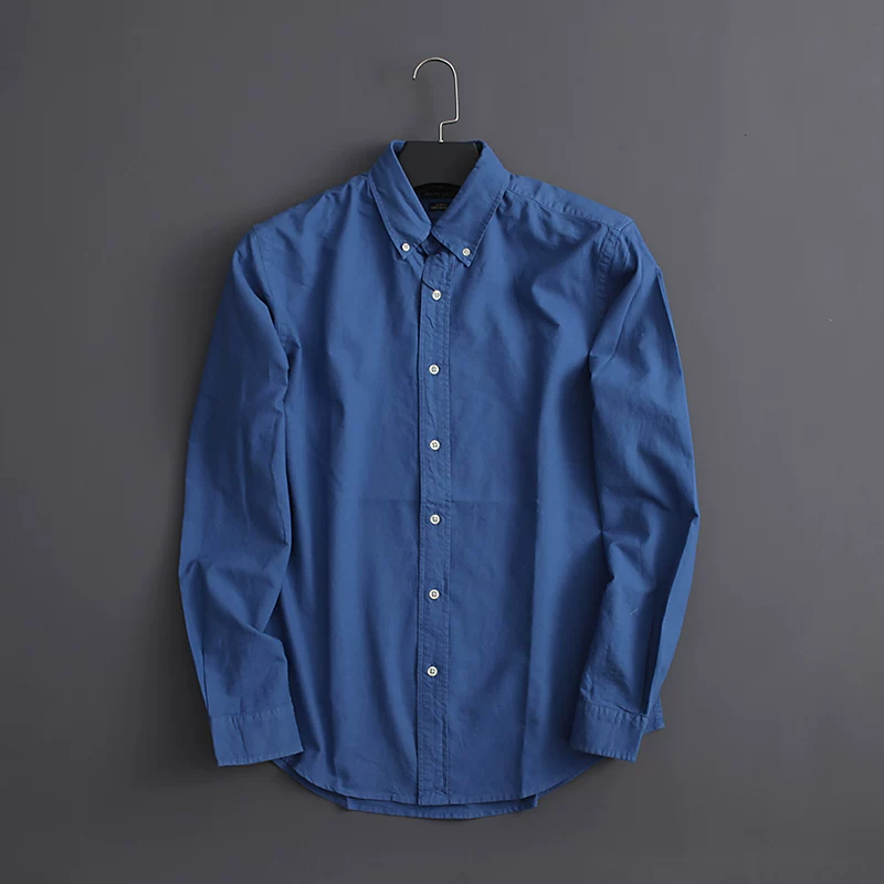 80 High-Density Cotton Oxford Fabric, European and American Style, Soft Washed, Garment-Dyed Men's Business Casual Shirt