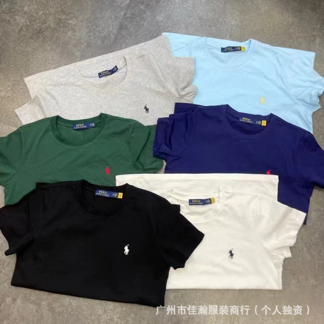 Cross-Border Export Summer Round Neck Pony Embroidered T-Shirt for Men and Women, Pure Cotton Half-Sleeved Bottoming Shirt, Versatile Short-Sleeved T-Shirt