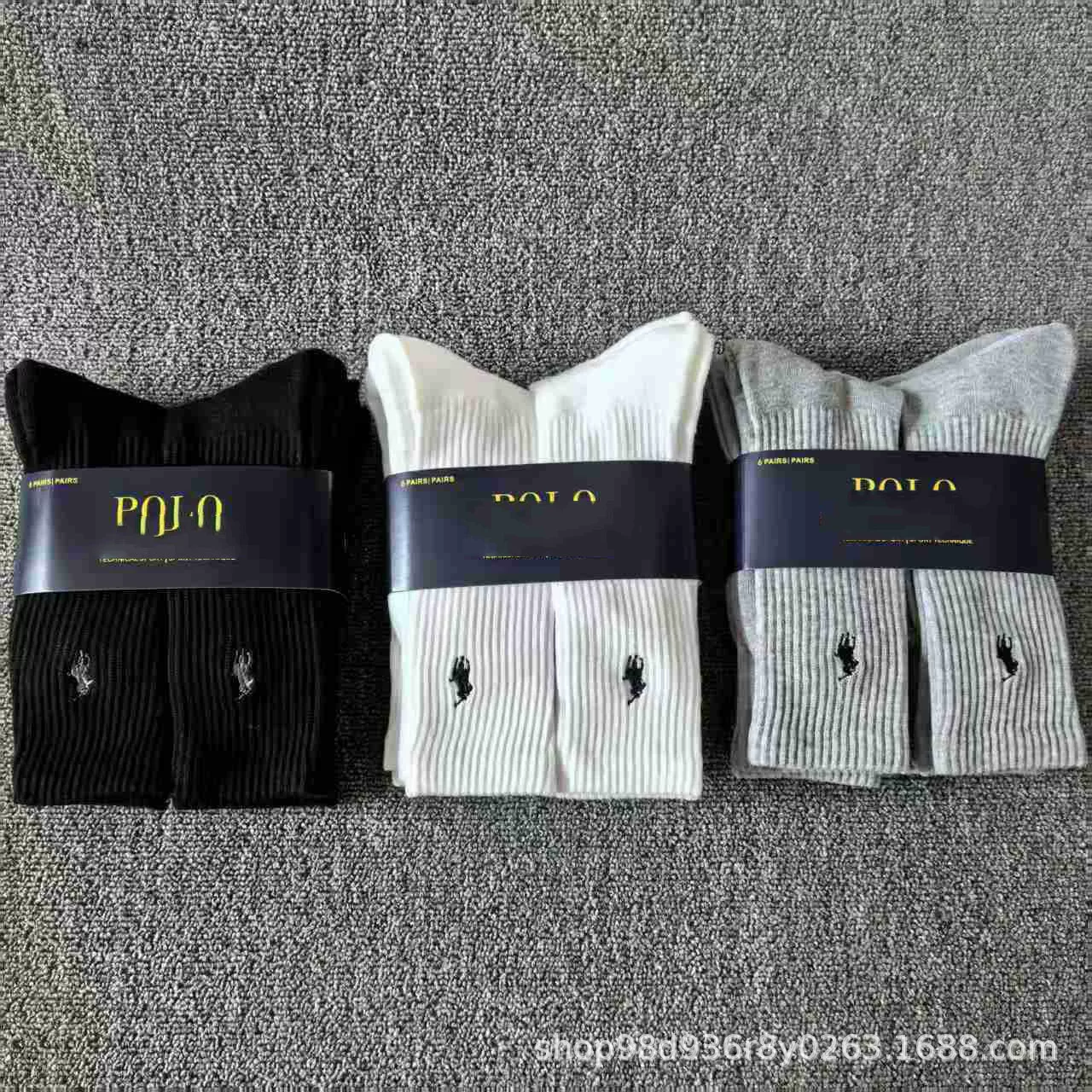 Cross-Border Foreign Trade Po Ralph Lauren Black and White Mid-Length Towel-Soled Sports Socks Casual Embroidered Polo 6