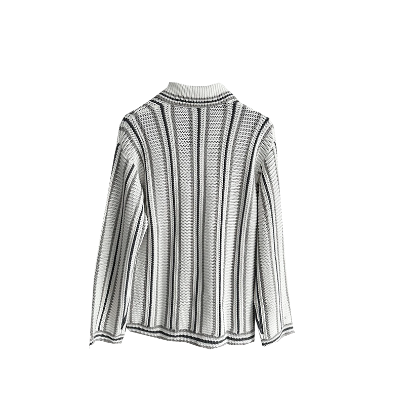 Casablanca Hand-Woven Gray and White Sicilian Silk Casual American Retro Long-Sleeved Sweater Jacket