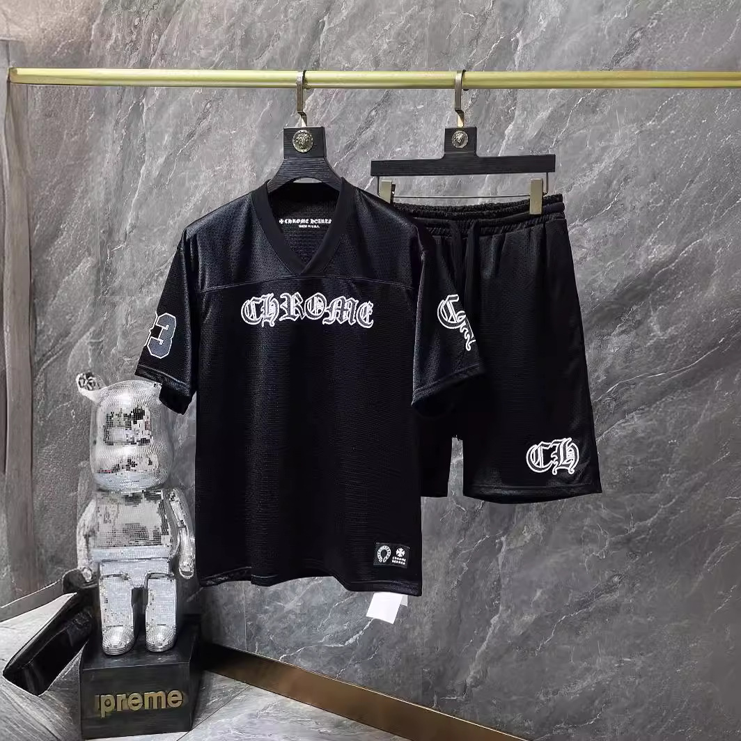 Cross-Border New Correct Version of Chrome Hearts Chrome T-Shirt Sanskrit Round Neck t Flower Arm Ice Hockey Suit