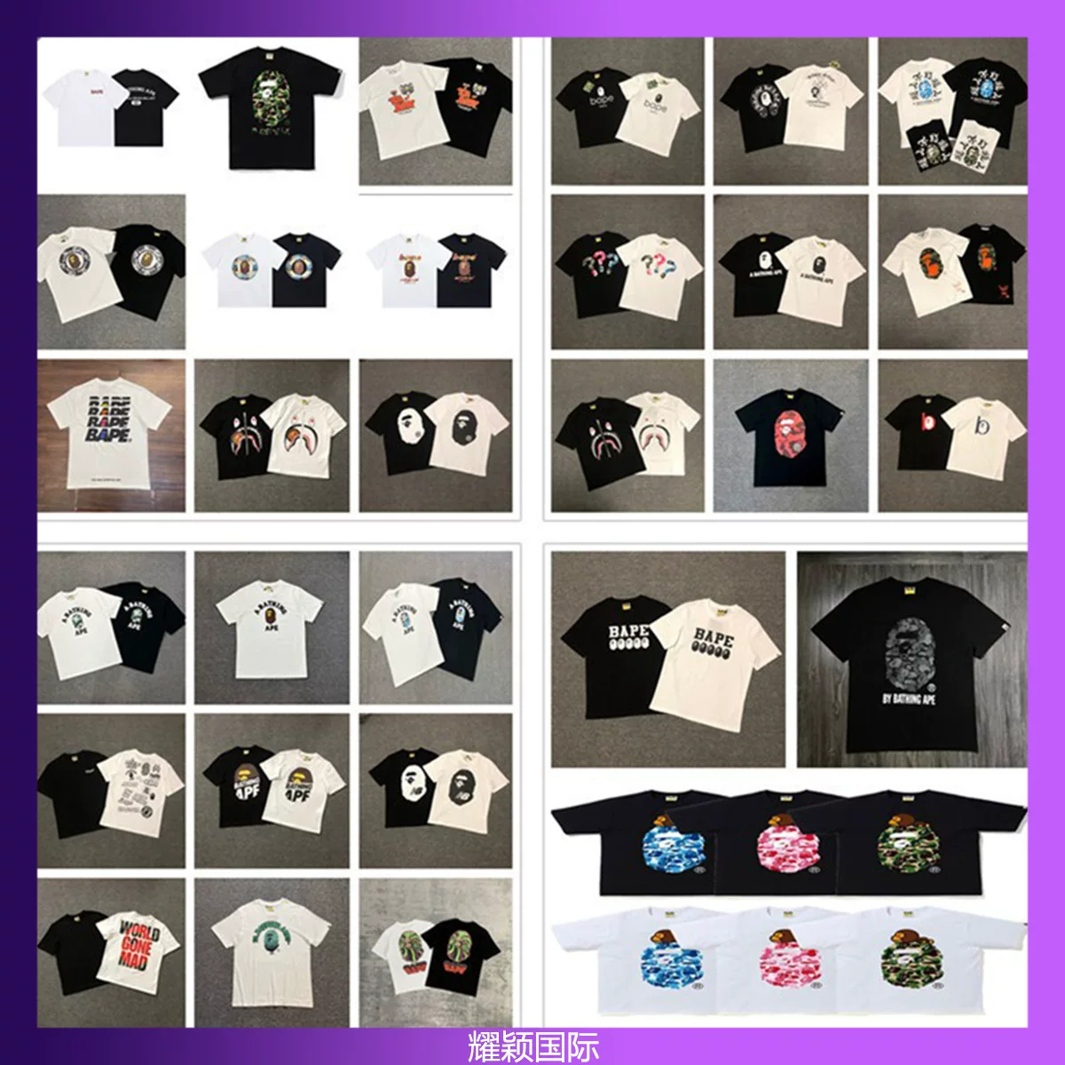 2024 Spring and Summer Bape Classic Series Camouflage Round Man Letter Print Collection Short Sleeve Trendy Men's and Women's Casual T-Shirts