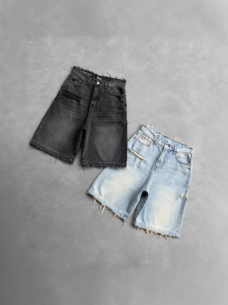 European and American Cross-border Gothic Style Black Punk Washed Denim Shorts Men's Summer Street Hip Hop Hole Y2K Shorts